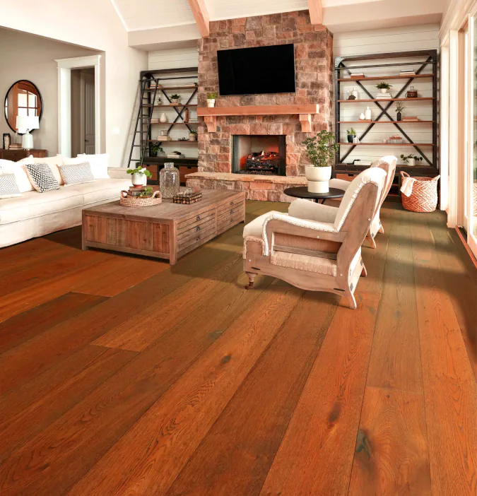 an image of a redwood plank style concrete basement floor coating